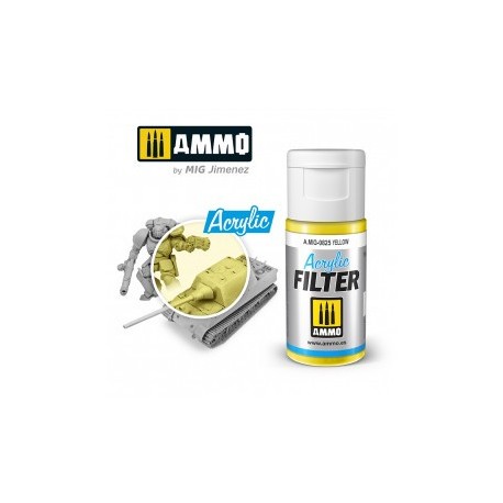 ACRYLIC FILTER  Yellow. Bote de 15 ml. Marca Ammo of Mig Jimenez. Ref: AMIG0825, 0825.