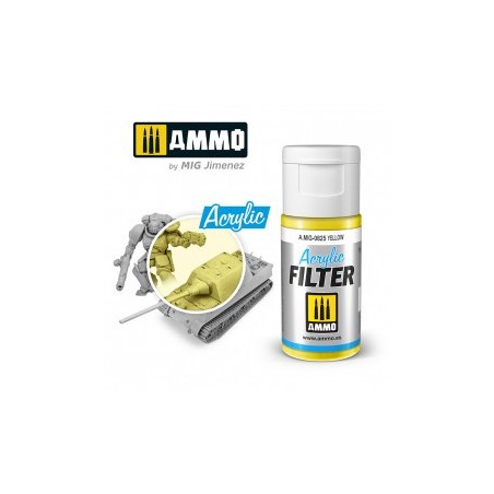 ACRYLIC FILTER  Yellow. Bote de 15 ml. Marca Ammo of Mig Jimenez. Ref: AMIG0825, 0825.