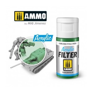 ACRYLIC FILTER  Verde Ftalo. Bote de 15 ml. Marca Ammo of Mig Jimenez. Ref: AMIG0826, 0826.
