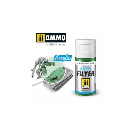ACRYLIC FILTER  Verde Ftalo. Bote de 15 ml. Marca Ammo of Mig Jimenez. Ref: AMIG0826, 0826.
