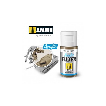 ACRYLIC FILTER Sand Grey. Bote de 15 ml. Marca Ammo of Mig Jimenez. Ref: AMIG0828, 0828.