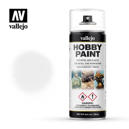 Surface Primer, Imprimación Blanco. Spray 400 ml. Marca Vallejo. Ref: 28010.