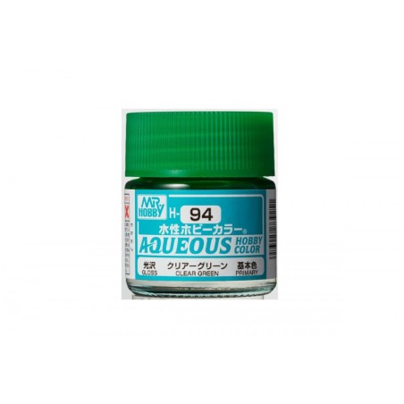 Mr.HOBBY AQUEOUS COLOR , Clear Green (Gloss). Bote 10 ml. Marca MR.Hobby. Ref: H94, 94.