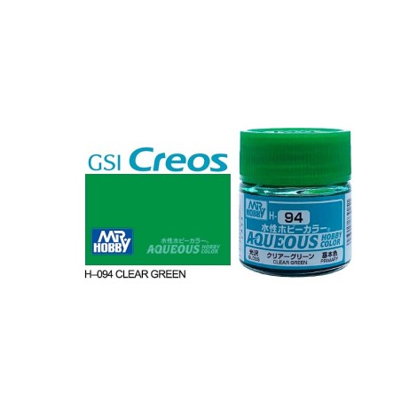 Mr.HOBBY AQUEOUS COLOR , Clear Green (Gloss). Bote 10 ml. Marca MR.Hobby. Ref: H94, 94.