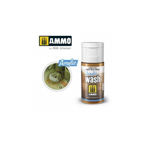 ACRYLIC WASH Lavado Óxido Claro. Bote de 15 ml. Marca Ammo of Mig Jimenez. Ref: AMIG0704, 0704.