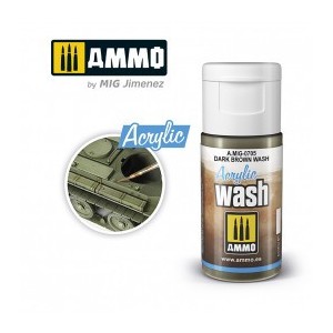 ACRYLIC WASH Marrón Oscuro. Bote de 15 ml. Marca Ammo of Mig Jimenez. Ref: AMIG0705, 0705.