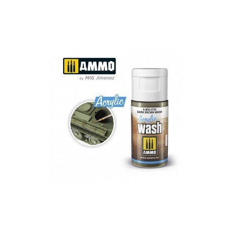 ACRYLIC WASH Marrón Oscuro. Bote de 15 ml. Marca Ammo of Mig Jimenez. Ref: AMIG0705, 0705.