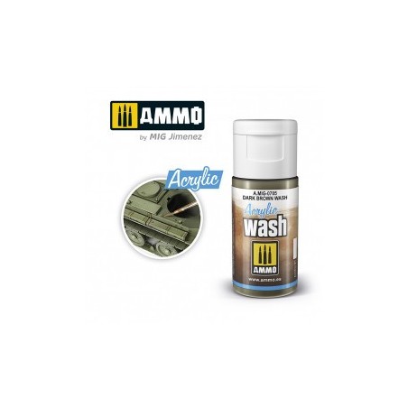 ACRYLIC WASH Marrón Oscuro. Bote de 15 ml. Marca Ammo of Mig Jimenez. Ref: AMIG0705, 0705.