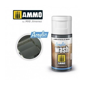 ACRYLIC WASH Lavado azul. Bote de 15 ml. Marca Ammo of Mig Jimenez. Ref: AMIG0706, 0706.