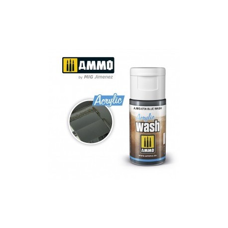 ACRYLIC WASH Lavado azul. Bote de 15 ml. Marca Ammo of Mig Jimenez. Ref: AMIG0706, 0706.