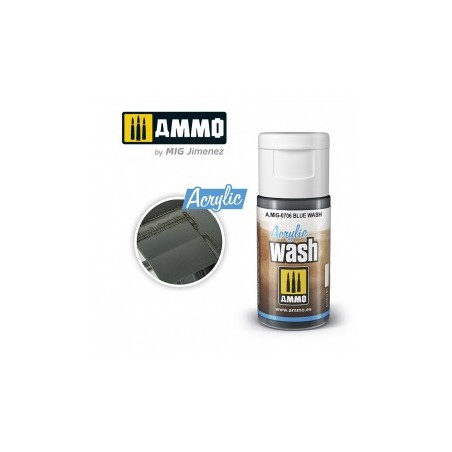ACRYLIC WASH Lavado azul. Bote de 15 ml. Marca Ammo of Mig Jimenez. Ref: AMIG0706, 0706.
