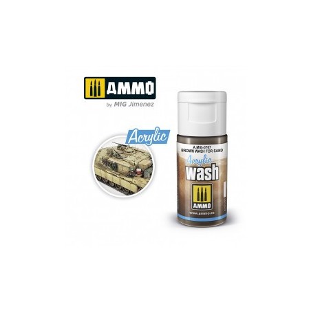 ACRYLIC WASH Marrón para Arena. Bote de 15 ml. Marca Ammo of Mig Jimenez. Ref: AMIG0707, 0707.