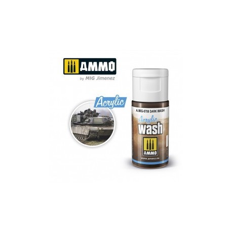 ACRYLIC WASH OSCURO. Bote de 15 ml. Marca Ammo of Mig Jimenez. Ref: AMIG0708, 0708.