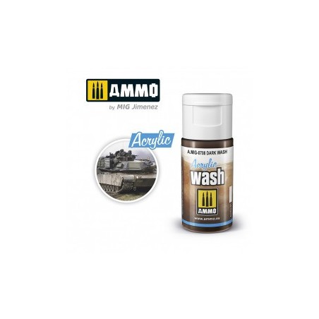 ACRYLIC WASH OSCURO. Bote de 15 ml. Marca Ammo of Mig Jimenez. Ref: AMIG0708, 0708.