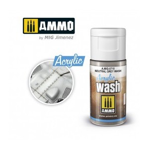 ACRYLIC WASH GRIS NEUTRO. Bote de 15 ml. Marca Ammo of Mig Jimenez. Ref: AMIG0710, 0710.