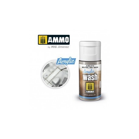 ACRYLIC WASH GRIS NEUTRO. Bote de 15 ml. Marca Ammo of Mig Jimenez. Ref: AMIG0710, 0710.