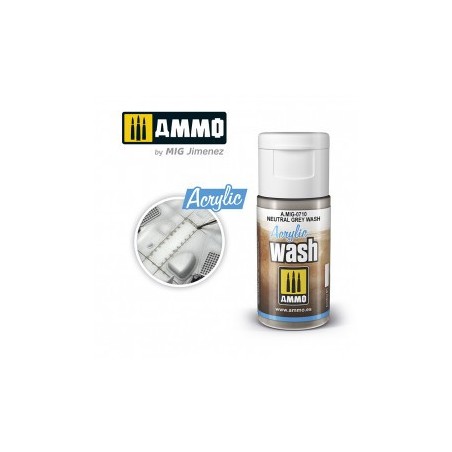 ACRYLIC WASH GRIS NEUTRO. Bote de 15 ml. Marca Ammo of Mig Jimenez. Ref: AMIG0710, 0710.
