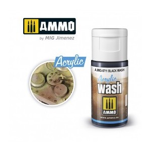 ACRYLIC WASH NEGRO. Bote de 15 ml. Marca Ammo of Mig Jimenez. Ref: AMIG0711, 0711.