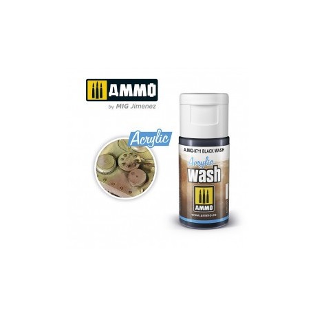 ACRYLIC WASH NEGRO. Bote de 15 ml. Marca Ammo of Mig Jimenez. Ref: AMIG0711, 0711.