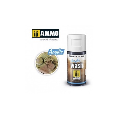 ACRYLIC WASH NEGRO. Bote de 15 ml. Marca Ammo of Mig Jimenez. Ref: AMIG0711, 0711.