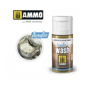 ACRYLIC WASH Ocre. Bote de 15 ml. Marca Ammo of Mig Jimenez. Ref: AMIG0712, 0712.