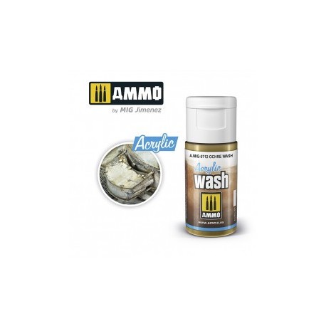 ACRYLIC WASH Ocre. Bote de 15 ml. Marca Ammo of Mig Jimenez. Ref: AMIG0712, 0712.