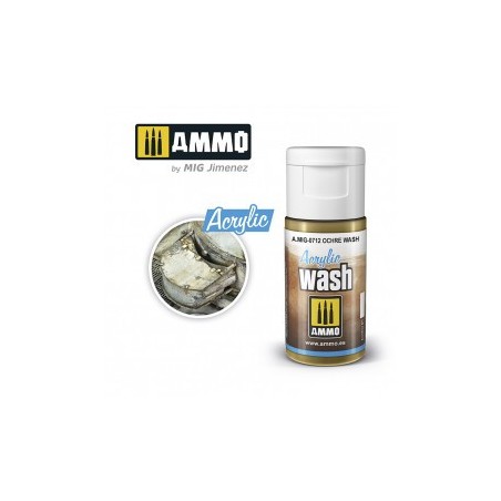 ACRYLIC WASH Ocre. Bote de 15 ml. Marca Ammo of Mig Jimenez. Ref: AMIG0712, 0712.
