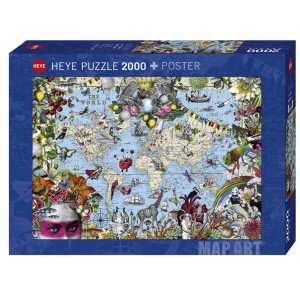 Quirky World, Map Art. Puzzle horizontal, 2000 pz. Marca Heye. Ref: 29913.