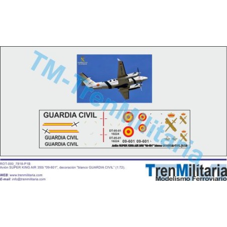 Calcas Avión Suepr King Air 235i "09-601" blanco Guardia Civil. Escala 1:72. Marca Trenmilitaria. Ref: 000_7818.