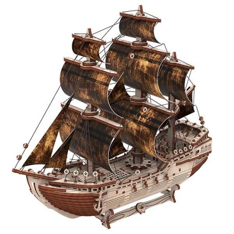 Barco Pirata "Mad Treasure" 156 piezas, madera contrachapada, Kit de montaje. Marca Mr.playwood. Ref: 10111.