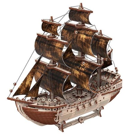 Barco Pirata "Mad Treasure" 156 piezas, madera contrachapada, Kit de montaje. Marca Mr.playwood. Ref: 10111.