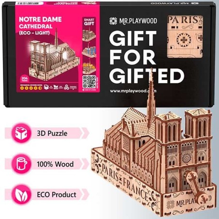Catedral de Notre Dame (Eco - light) 204 piezas, madera contrachapada, Kit de montaje. Marca Mr.playwood. Ref: 10210.