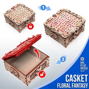 Caja de Secretos Fantasía Floral 220 piezas, madera contrachapada, Kit de montaje. Marca Mr.playwood. Ref: 10607. 2