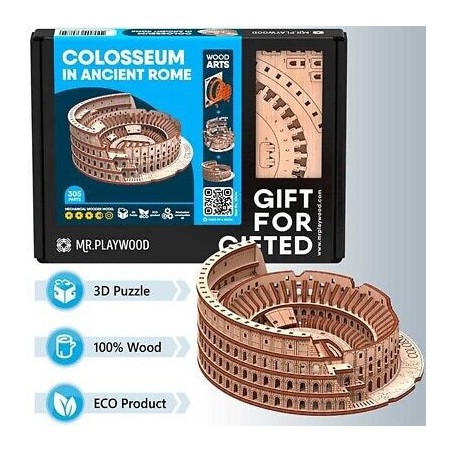 COLISEO DE ROMA 305 pz, madera contrachapada, Kit de montaje. Marca Mr.playwood. Ref: 10414.