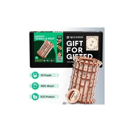 Laberinto "Scroll & hole" 100 pz, madera contrachapada, Kit de montaje. Marca Mr.playwood. Ref: 10701.