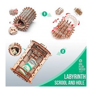 Laberinto "Scroll & hole" 100 pz, madera contrachapada, Kit de montaje. Marca Mr.playwood. Ref: 10701. 2