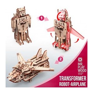 Transformer Robot Avión 119 pz, madera contrachapada, Kit de montaje. Marca Mr.playwood. Ref: 10103. 2