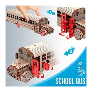Autobús Escolar 107 pz, madera contrachapada, Kit de montaje. Marca Mr.playwood. Ref: 10107. 2