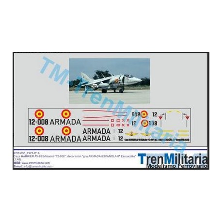 Calcas Caza Harrier AV-8S Matador "12-008" Armada española 8ª Escuadrilla. Escala 1:48. Marca Trenmilitaria. Ref: 000_7922