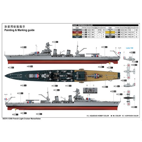 NEW, French Light Cruiser Marseillaise. Escala: 1:350. Marca: Trumpeter. Ref: 05374.
