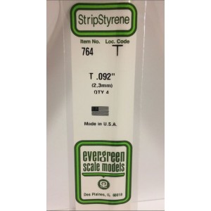 Conjunto de 2 Perfiles en " T " 092" (2.3mm) POLYSTYRENE. Marca Evergreen. Ref: 764.
