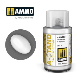 A-STAND Imprimación Blanco y Microrrelleno. Bote de 30 ml. Marca Ammo of Mig Jimenez. Ref: AMIG2352, 2352.