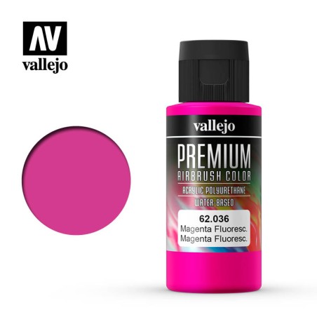 Premium Magenta Fluorescente. Premium Airbrush Color. Bote 60 ml. Marca Vallejo. Ref: 62036.