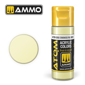 ATOM COLOR Cremeweiss RAL 9001. Nueva Fórmula. Bote 20 ml. Marca Ammo by Mig Jimenez. Ref: ATOM-20002.