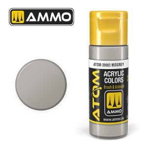 ATOM COLOR Midgrey. Nueva Fórmula. Bote 20 ml. Marca Ammo by Mig Jimenez. Ref: ATOM-20003.