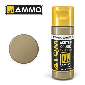 ATOM COLOR Dunkelgelb. Nueva Fórmula. Bote 20 ml. Marca Ammo by Mig Jimenez. Ref: ATOM-20012.