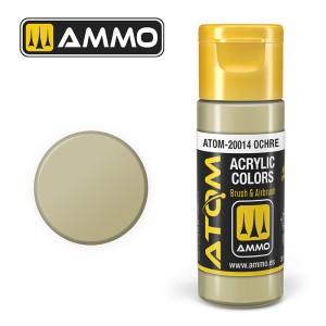 ATOM COLOR Ochre. Nueva Fórmula. Bote 20 ml. Marca Ammo by Mig Jimenez. Ref: ATOM-20014.