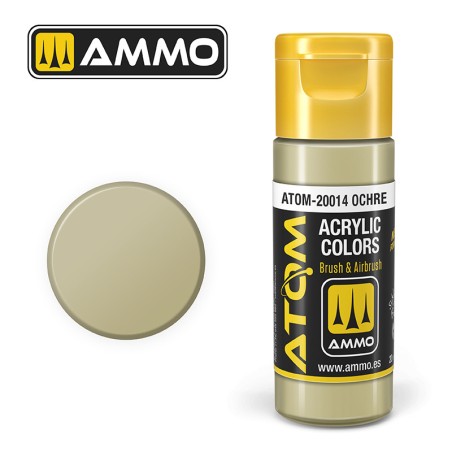 ATOM COLOR Ochre. Nueva Fórmula. Bote 20 ml. Marca Ammo by Mig Jimenez. Ref: ATOM-20014.