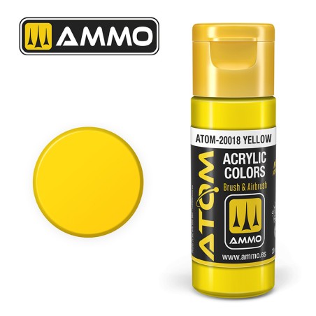 ATOM COLOR Yellow. Nueva Fórmula. Bote 20 ml. Marca Ammo by Mig Jimenez. Ref: ATOM-20018.
