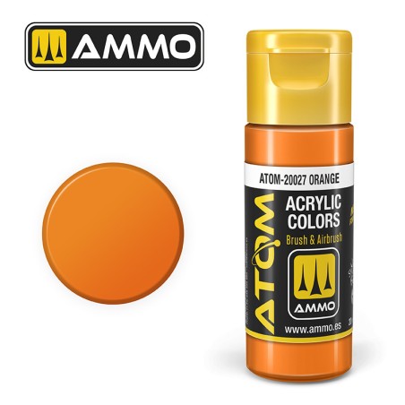 ATOM COLOR  Orange. Nueva Fórmula. Bote 20 ml. Marca Ammo by Mig Jimenez. Ref: ATOM-20027.